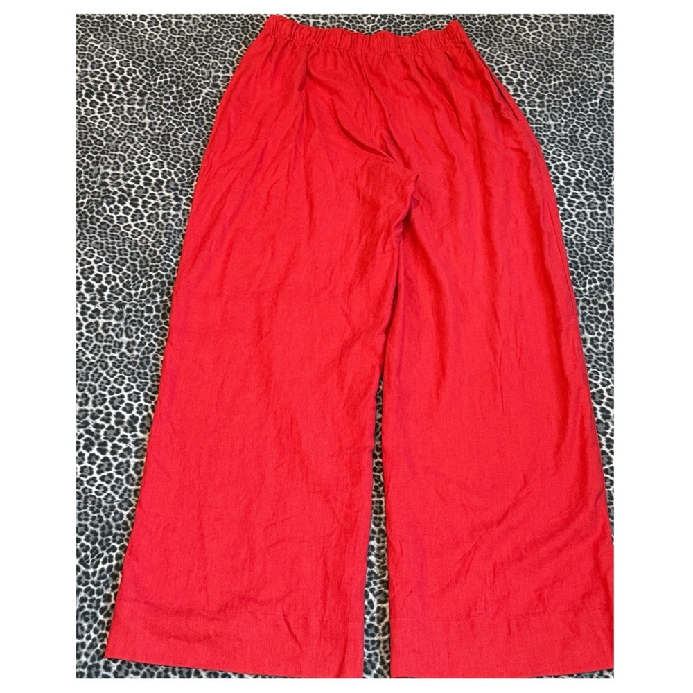 Abercrombie & Fitch Red Linen Blend Wide-Leg High Rise Pants, Small - Picture 4 of 8